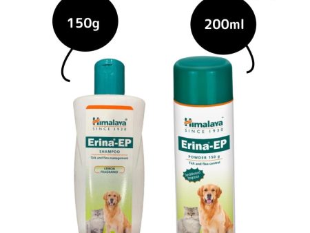 Himalaya Erina EP Tick & Flea Shampoo (Lemon Fragrance) and Tick & Flea Dusting Powder for Dogs and Cats Combo Hot on Sale