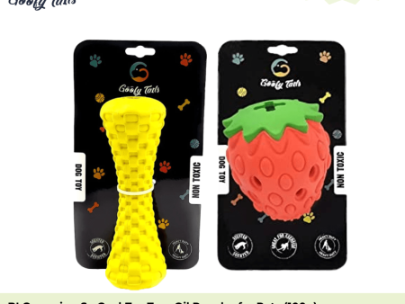 Goofy Tails Dumbbell Treat Dispensing Interactive Toys and Strawberry shaped Natural Rubber Chew Toy for Dogs Combo Sale