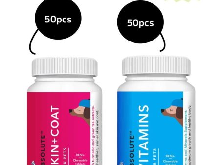 Drools Absolute Skin & Coat and Absolute Vitamin Supplement Tablets for Dogs Combo Sale