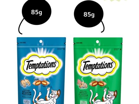 Temptations Seafood Medley and Savoury Salmon Flavour Cat Treats Combo For Sale