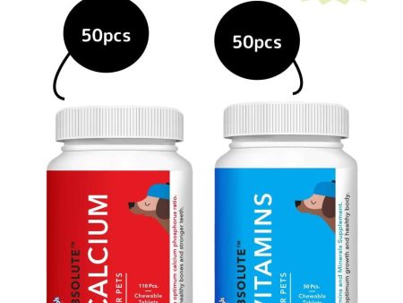 Drools Absolute Vitamin and Absolute Calcium Supplement Tablets for Dogs Combo Online Hot Sale