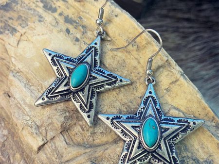 Wholesale Vintage Creative Pentagram Turquoise Pendant Earrings Online Hot Sale