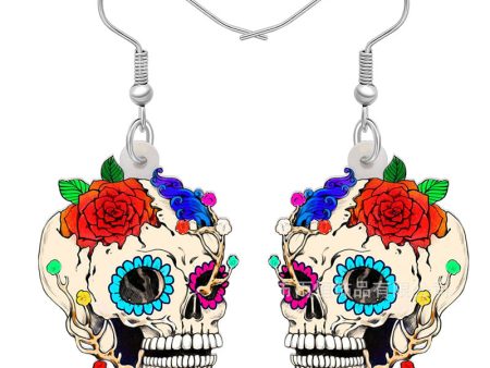 Wholesale 10pairs pack Red Flower Skull Pendant Acrylic Earrings Online Sale