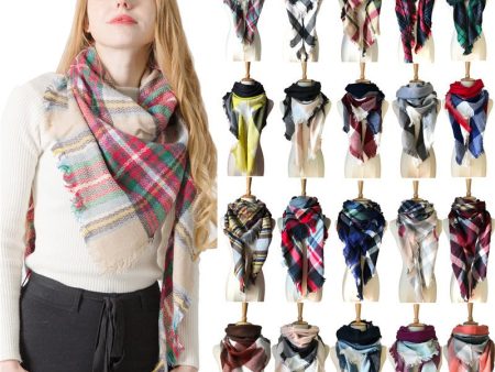 Wholesale Autumn and Winter Imitation Cashmere Double-sided Colorful Plaid Triangle Scarf Discount