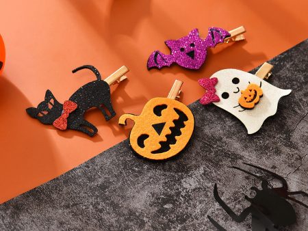 Wholesale Halloween Cartoon Pumpkin Cat Bat Ghost Leather Kids Hair Clips Online now