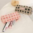 Wholesale Waffle Lamb Plush Checkerboard Pencil Case For Sale