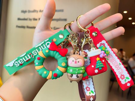 Wholesale Christmas Series Cartoon Elk Socks Silicone Keychain Online now