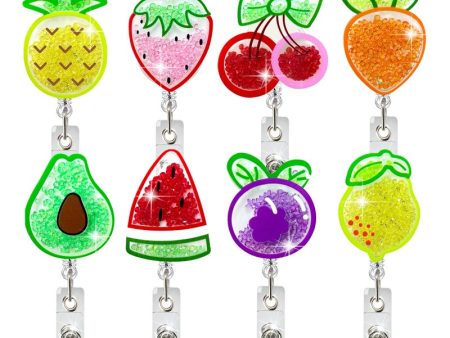 Wholesale Acrylic Quicksand Rhinestone Fruit Strawberry Watermelon Telescopic Badge Scroll Keychain For Cheap