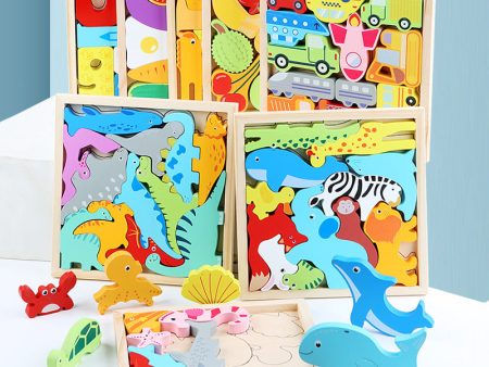 Wholesale Cartoon Animals Three-dimensional Wooden Fruits and Vegetables Transportation Puzzle Puzzle Board Online Sale