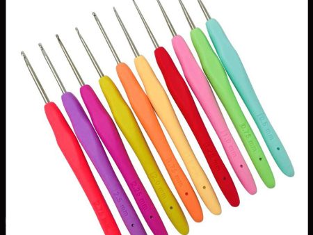 Wholesale 10pcs  TPR Soft Handle Aluminum Crochet Hook Set Colorful Lace Hook Fine Crochet Hook For Sale