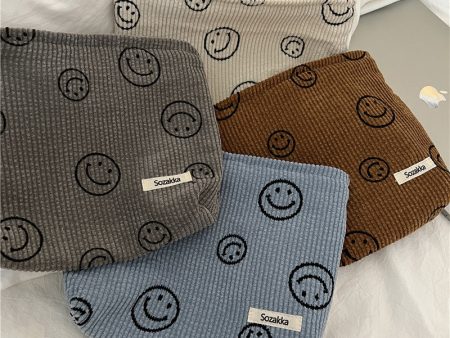 Wholesale Corduroy Smiley Face and Polka Dot Makeup Bags Fashion