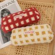 Wholesale Waffle Lamb Plush Checkerboard Pencil Case For Sale