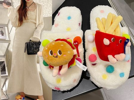 Wholesale Cartoon French Fries Burger Cute Pet Furry Home Rubber Slippers Online Hot Sale