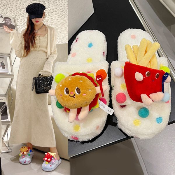 Wholesale Cartoon French Fries Burger Cute Pet Furry Home Rubber Slippers Online Hot Sale