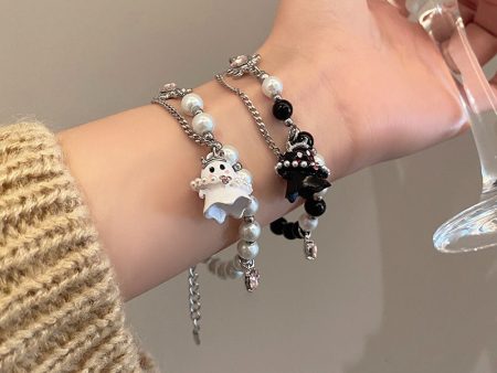 Wholesale Black and White Small Ghost Beaded Titanium Steel Bracelet on Sale