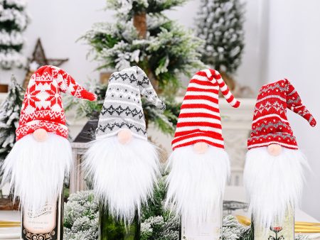 Wholesale Christmas Decoration Supplies Knitted Hat Forest Man Acrylic Wine Cover on Sale