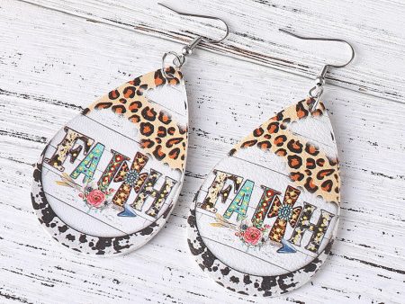 Wholesale Western Denim FAITH Leopard Print Turquoise Cross Double Sided Print PU Leather Drop Earrings Supply