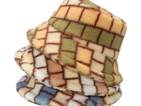 Wholesale 2023 Autumn and Winter Colorful Square Plaid Lamb Wool Bucket Hat Supply