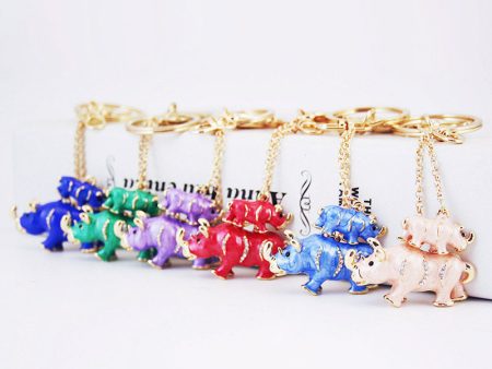 Wholesale Zinc Alloy Cute Mother and Child Rhino Keychain For Sale