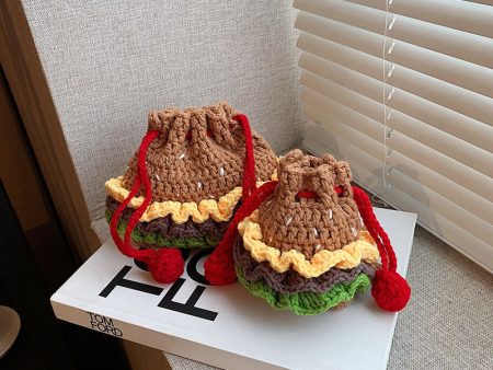 Wholesale Hamburger Woolen Bag Hand-knitted Drawstring Headphone Lipstick Bag Children s Crossbody Bag Online Sale