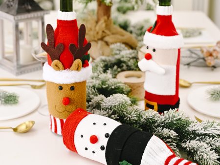 Wholesale Christmas Decoration Knitted Flannel Cartoon Wine Bottle Cover Discount