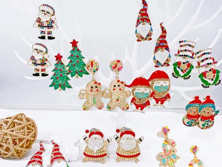 Wholesale Christmas Candy Cane Christmas Tree Stud  Alloy Earrings For Cheap