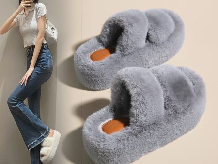 Wholesale 7CM thick-soled lining with velvet leather printing and outer fur mop plush winter slippers Online now