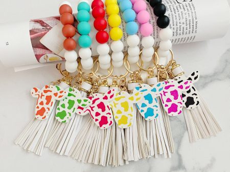 Wholesale Western Style Cow Head Colorful Silicone Beaded Wrist Keychain Online