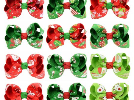 Wholesale Christmas children s printed bow baby polyester rib tape hair accessories Supply