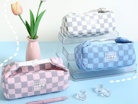 Wholesale Checkerboard Large Capacity Canvas Pencil Bag For Sale