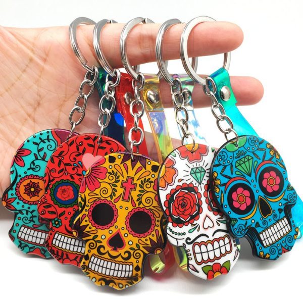 Wholesale Day of the Dead Skull Mexican Calavera Acrylic Keychain Supply