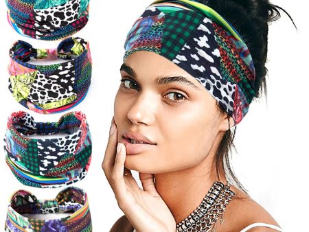 Wholesale 10PCS Wide Edge Knotted Fabric Elastic Leopard Pattern Hair Bands For Cheap