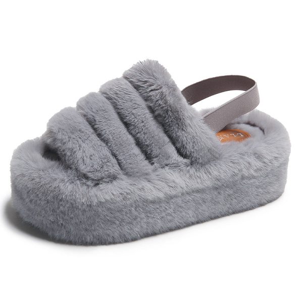 Wholesale 7CM thick-soled heel elastic band plush women to wear at home and outside.slippers Supply