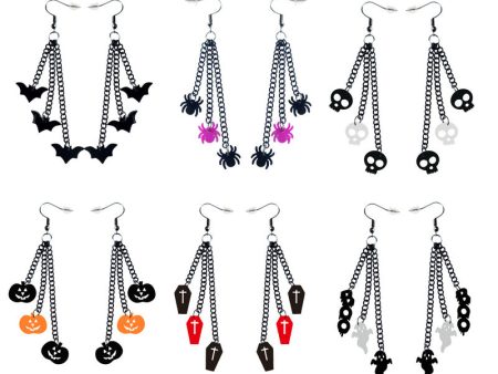 Wholesale Wholesale Halloween Acrylic Black Chain Bat Skeleton Spider Pumpkin Coffin BOO Ghost Earrings Hot on Sale