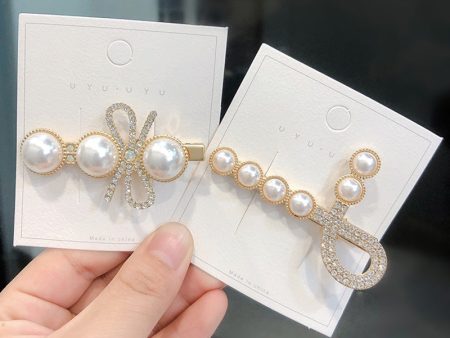 Wholesale Pearl Studded Diamond Bow Hair Clips For Sale