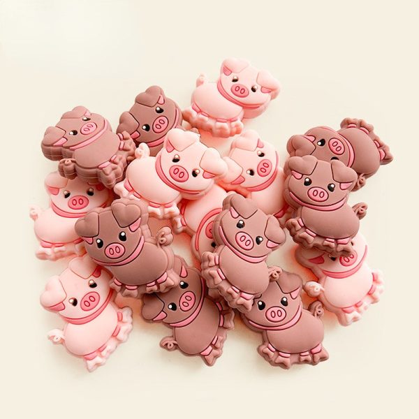 Wholesale 10PCS 25.5*27.5 mm Piggy Silicone Focal beads Cheap