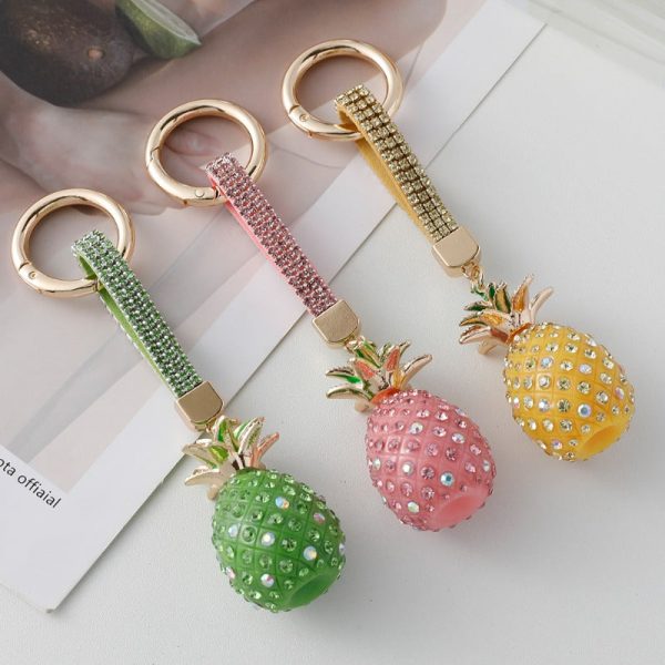 Wholesale Creative Cute Diamond-encrusted Alloy Rhinestone Three-dimensional Pineapple Keychain Online Hot Sale