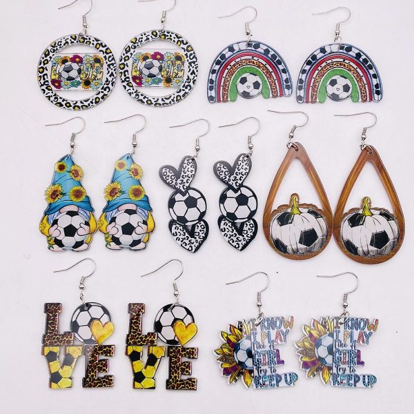 Wholesale Football Acrylic Earrings Heart U Shape Leopard Print Earrings Online Sale