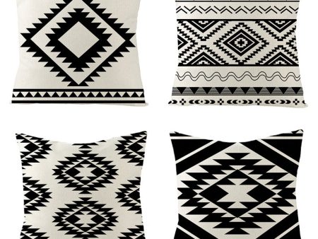 Wholesale Moroccan Black and White Geometric Linen Pillowcases Sale