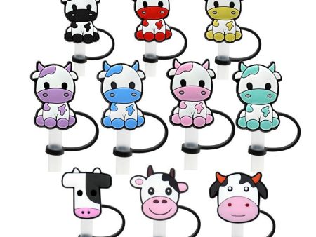 Wholesale 20PCS Cartoon Cow Silicone Straw Tube Cap Straw Decoration Sale