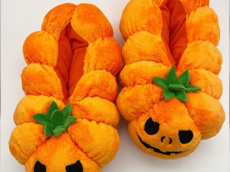 Wholesale Halloween Pumpkin Slippers Funny Pumpkin Plush Slippers For Cheap