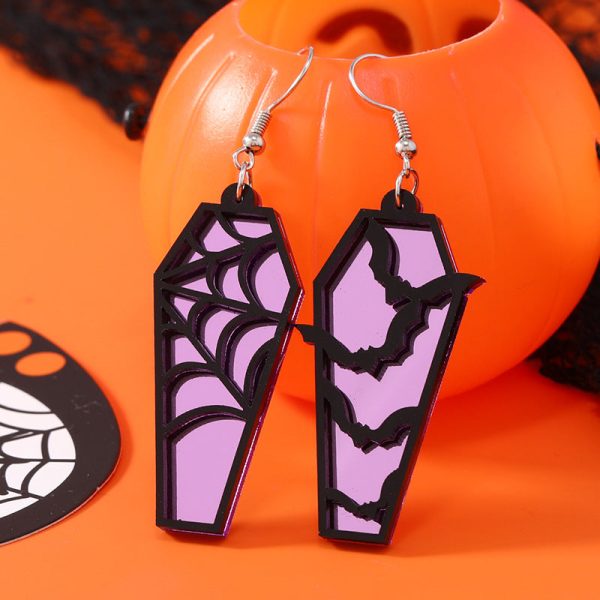 Wholesale Acrylic Ear Spider Web Wooden Coffin Earrings Supply