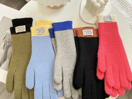 Wholesale Autumn and Winter Color-blocked Knitted Woolen Gloves with Touch Screen Minute Hands Sale