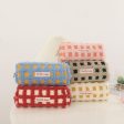 Wholesale Waffle Lamb Plush Checkerboard Pencil Case For Sale