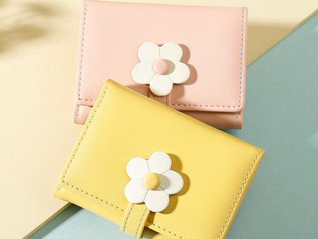 Wholesale Cute Little Flower Student Short Three Fold Ladies Pu Wallet on Sale