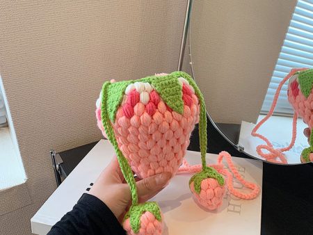 Wholesale Children s Bag Cute Strawberry Three-dimensional Crocheted Wool Bag Hand Knitted Crossbody Bag Coin Purse Supply