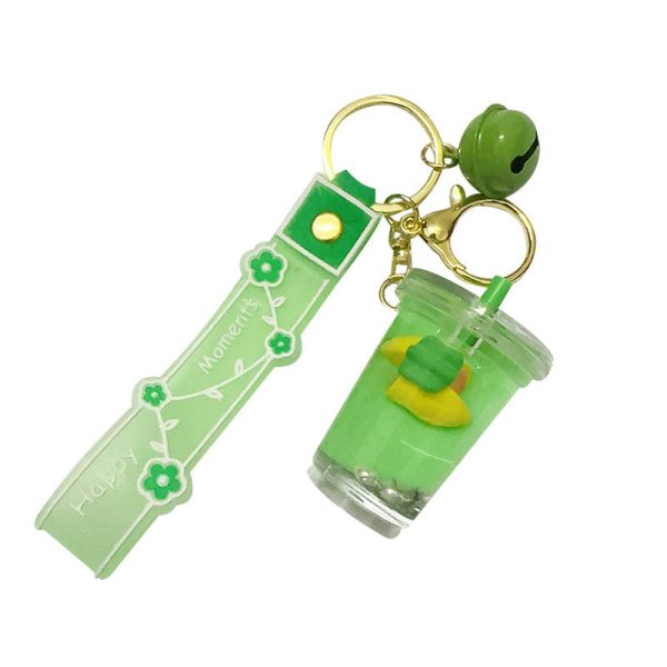 Wholesale Creative Green Fruit in Oil Floating Quicksand Drift Bottle Acrylic Keychain Supply