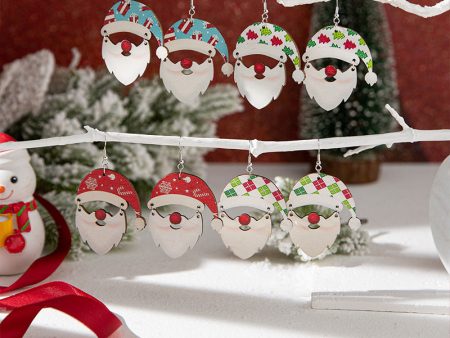 Wholesale Cartoon Cute Wooden Santa Claus Christmas Earrings Discount