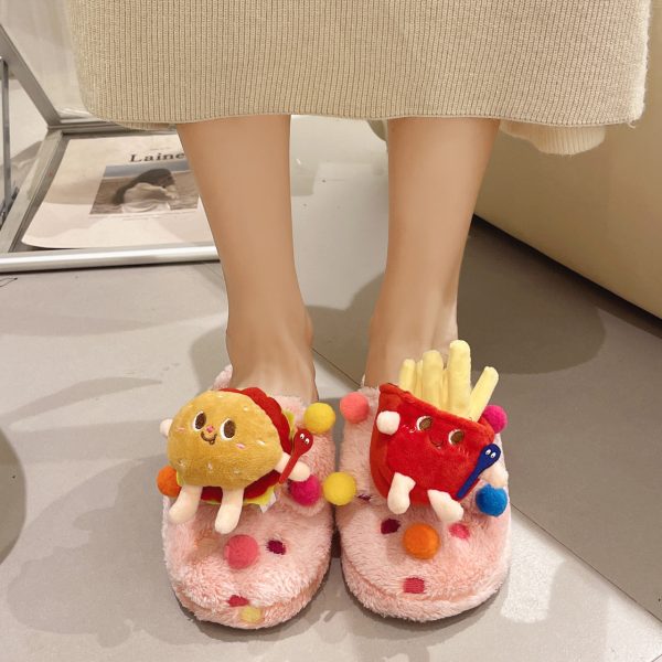 Wholesale Cartoon French Fries Burger Cute Pet Furry Home Rubber Slippers Online Hot Sale