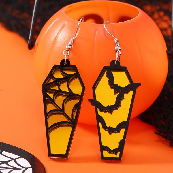 Wholesale Acrylic Ear Spider Web Wooden Coffin Earrings Supply